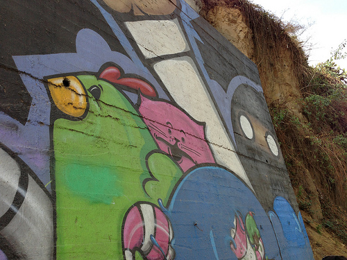 If you take time to walk around Los Angeles, you might find yourself near this cat, chicken and ninja mural, too!