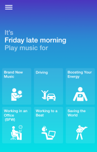 Looking for new music? Songza offers you curated playlists based on common activities depending on the time of day.