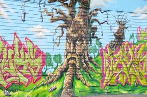 Inspired by Tolkien or the Wizard of Oz? Talking trees at 5 Pointz.