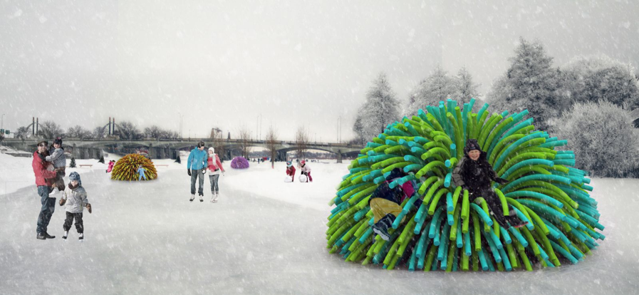 Look again: This koosh ball-like structure is actually a warming hut!