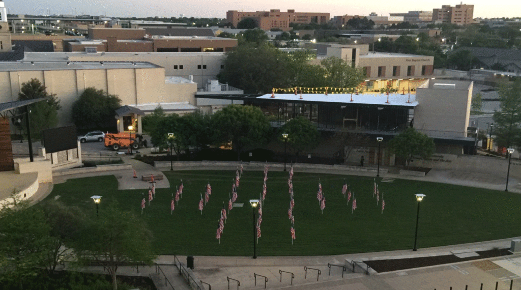 Back in May, Levitt Pavilion Arlington hosted a patriotic display of 45 United States flags to show thanks to health care workers and first responders. 